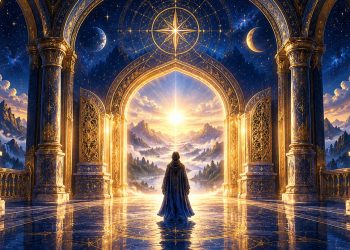 The Luminous Threshold illustrated ebook cover featuring a luminous sacred gateway